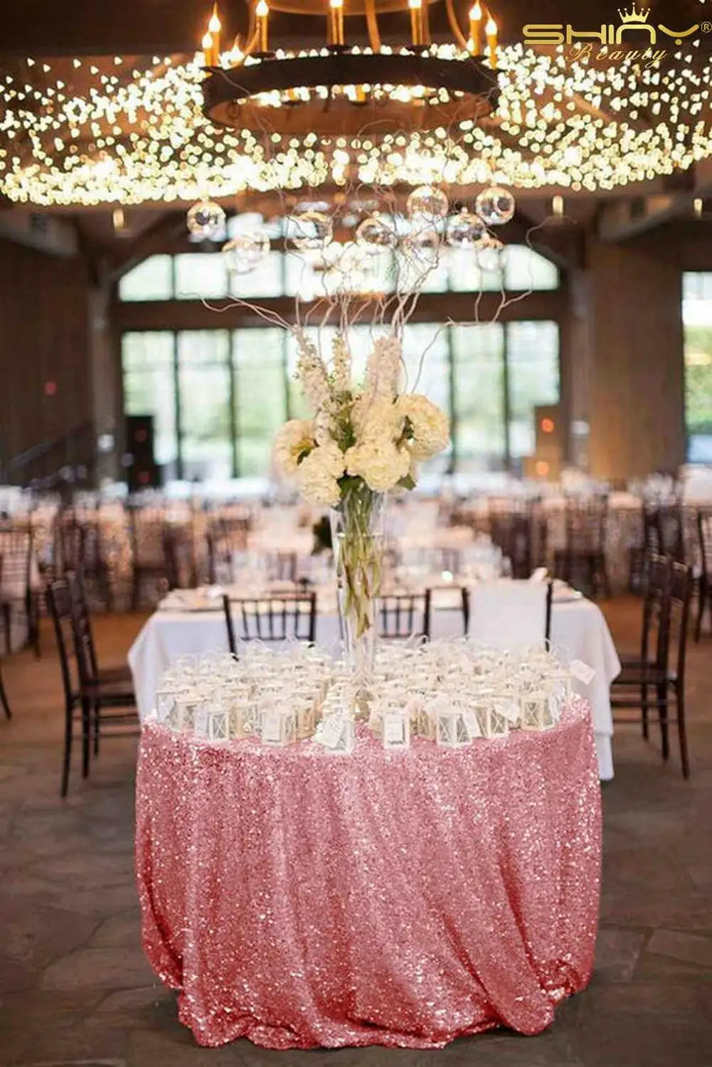  Shiny Pink Table Cover Sequin Fuchsia Pink Table Cloth 48