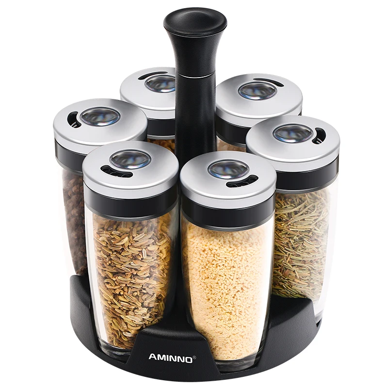FE-11178-6pieces AMINNO Кухня 100 мл* 6 шт. Набор Профессиональный Диспенсер для специй Стеклянные бутылки Перец Приправа Баночка Вращающийся органайзер - Цвет: FE-11178-6pieces