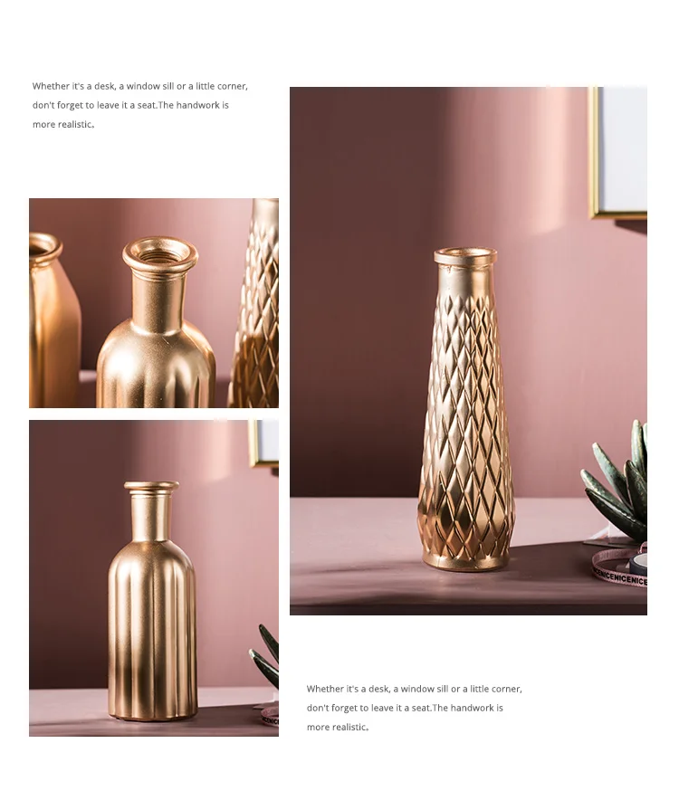 Скандинавские простые золотые стеклянные вазы сушеные цветы вставленные украшения для спальни гостиной магазин украшения