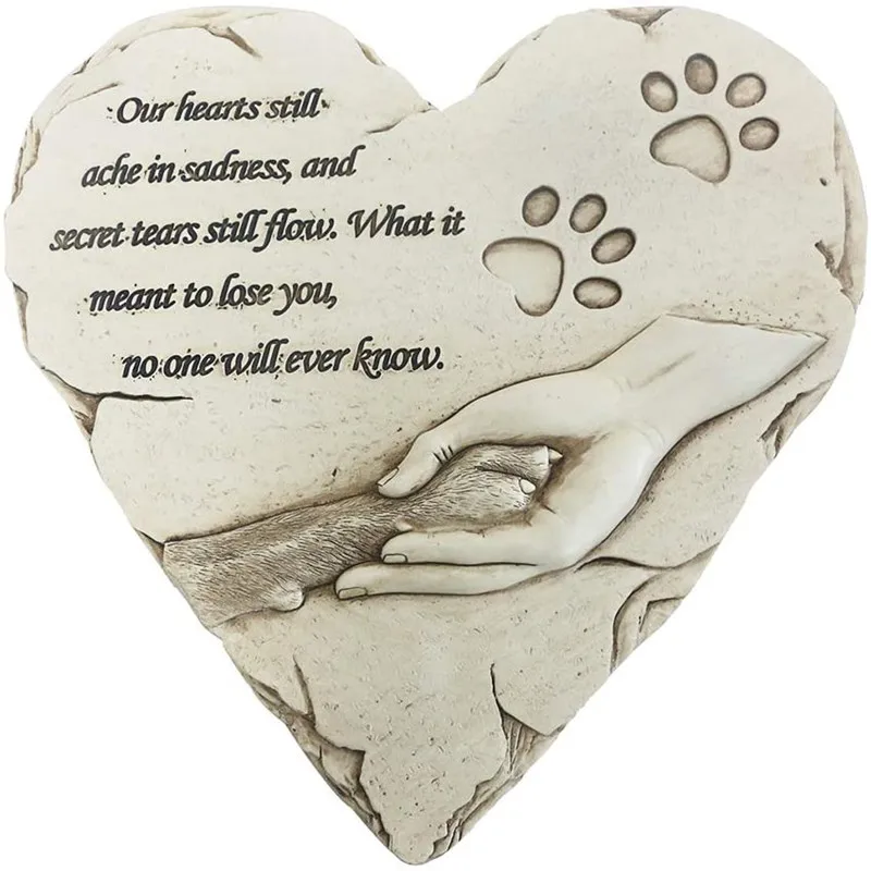 Perro blanco de piedra conmemorativa impreso a mano, en forma de corazón, personalizado, pérdida de mascotas, regalos, perro con mensaje de comprensión y diseño de pata en mano