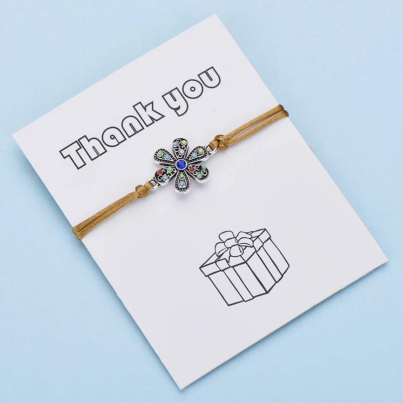 color 9 IYOE Wish Card благодарим Вас, разноцветный цветок, браслеты для женщин, ручная плетеная Красная Нить, браслет, браслет дружбы, ювелирные изделия - Окраска металла: color 9