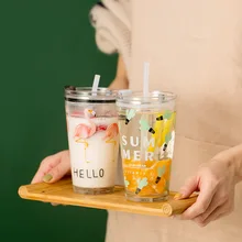 

Creative Straw Cup Coffee Juice Milk Straw Mug Cartoon Painted Colorful Simple Cute Net Red Plastic Bottom Outdoor Portable Cup