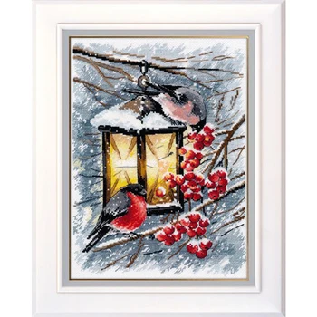 

Higher quality 2020 Counted Cross Stitch Kit A Christmas Light Robin Bird and Berry Red Fruit, Christmas Lamp Winter Snow