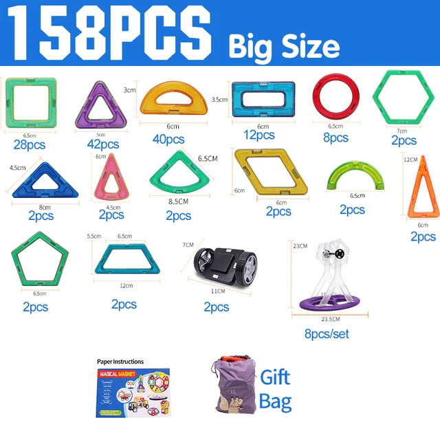 32-262pcs DIY Magnetic Constructor Triangle Square Big Bricks Magnetic Building Blocks Designer Set Magnet Toys For Children 5