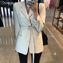 Весенний тонкий костюм шикарная Талия OL Длинная черная костюмная куртка Женский Белый Блейзер Украина блейзеры для женщин Формальные