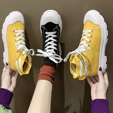 Женская парусиновая обувь на высокой платформе; женские кроссовки на шнуровке в стиле ретро; уличная дышащая обувь для отдыха; прогулочная обувь; E16-36