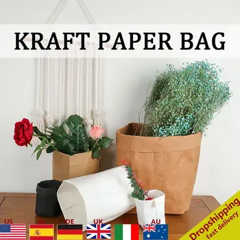 

Washable Kraft Paper Bag Home Desk Plant Flowers Pot Holder Bags Multifunction Home Reuse Paper Storage Bags