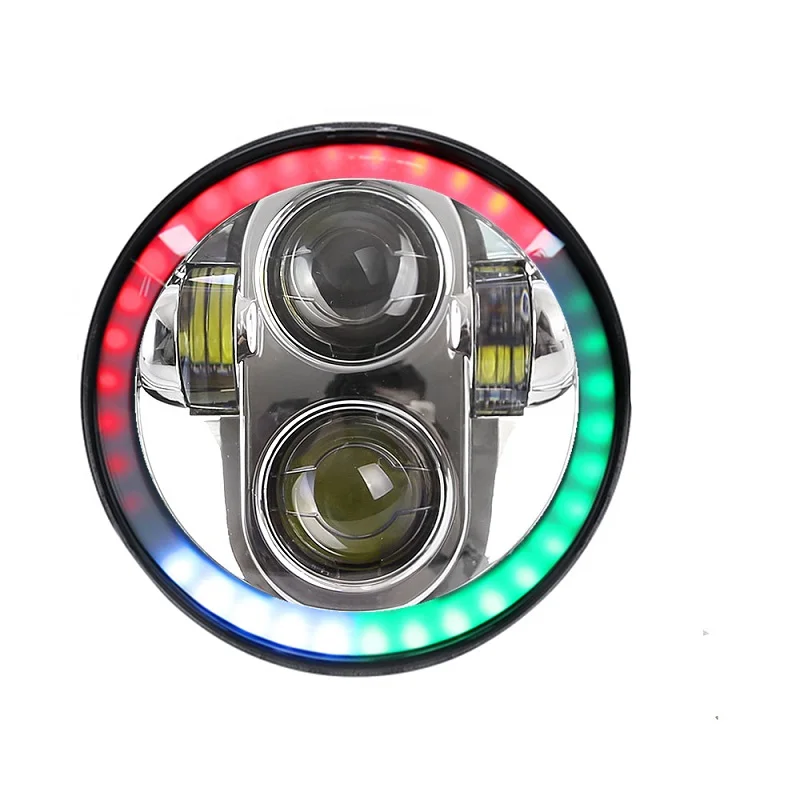 RGB 5,7" Halo светодиодный фонарь/5 3/4 дюймов белый желтый DRL галогеновая фара для индийского скаута и мотоциклиста ведра монтажный кронштейн - Цвет: RGB Halo Chrome