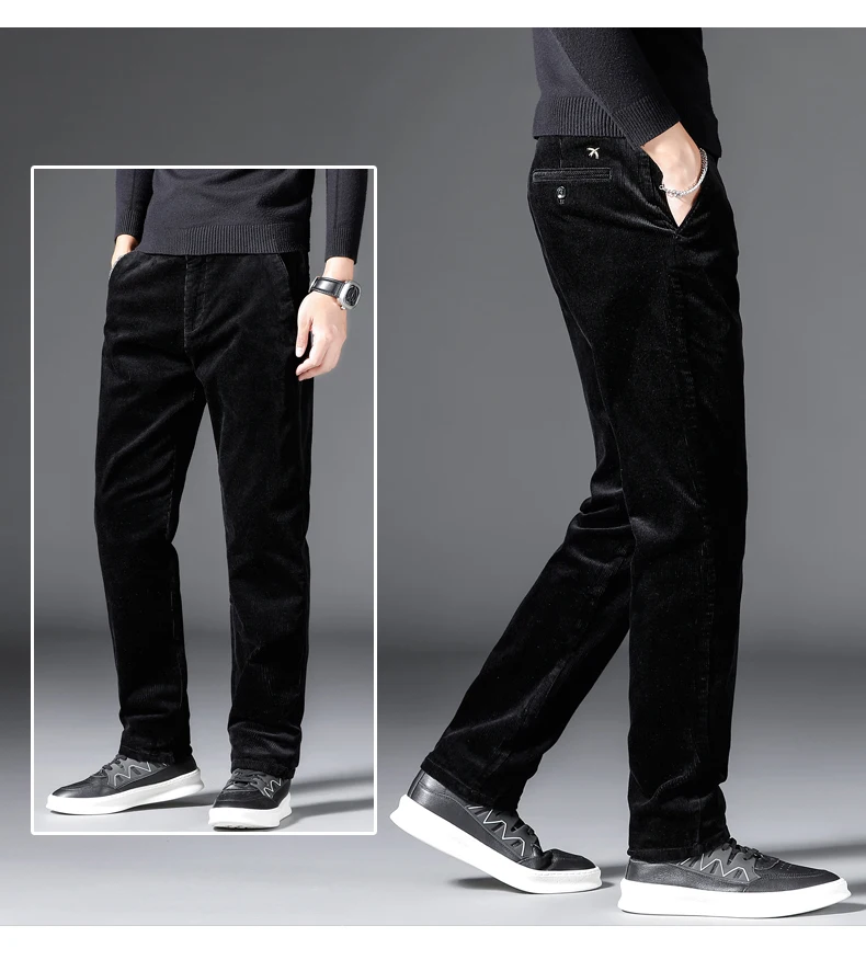 business casual pants men Autumn Winter Elastic Fashion Thick Corduroy Pants Men Business Loose Straight Midlife Pants Jogger Trousers Male Plus size40 42 casual dress pants