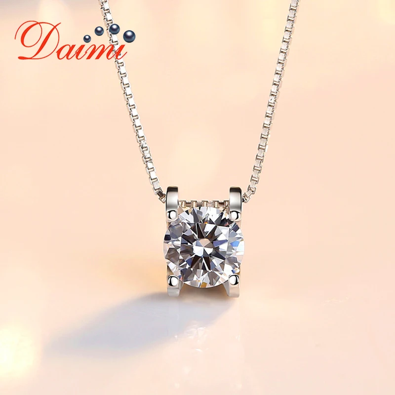 DAIMI ожерелье с кулоном из муасанита с бриллиантами 1 карат D Цвет идеальная огранка 925 пробы Серебряное ожерелье для женщин