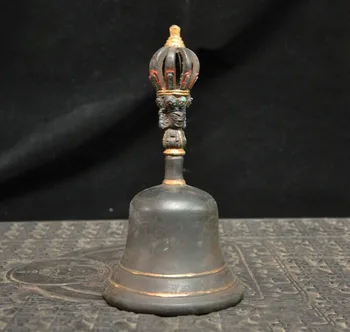 

wedding decoration 7"Tibetan Buddhism Bronze Painted Tara Kwan-Yin Buddha head Exorcism Chung bell