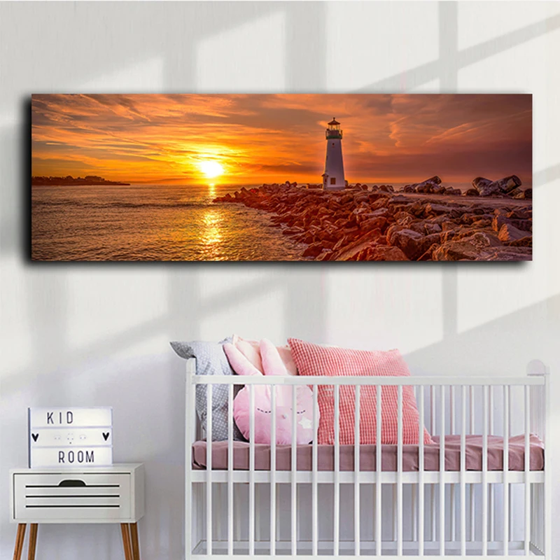 Beautiful Sunset Seaside Poster Lighthouse Picture Canvas Painting Prints for Living Room Bedroom Decoration Cuadros