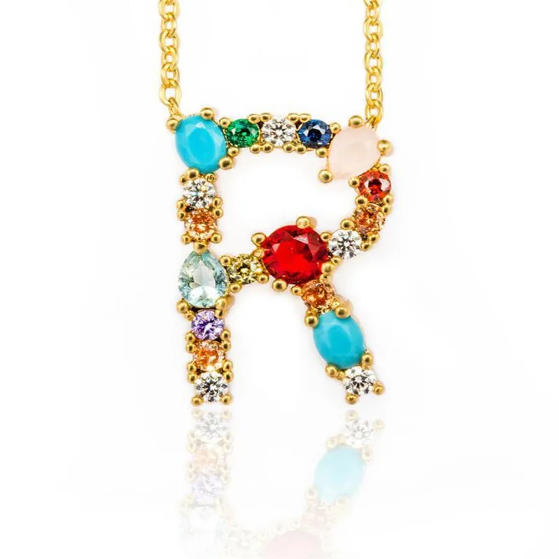 

Multicolor Fashion Charm Gold 26 Alphabet Pendant Necklace Micro Pave Zircon Initial Letter Necklaces Couple Name Necklace