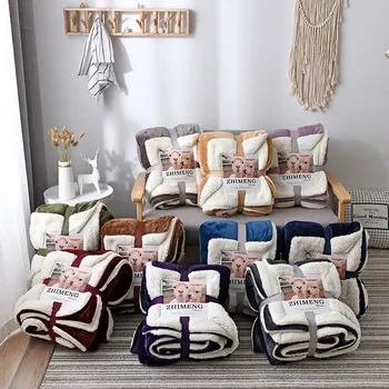 

Super Soft Blankets Bed Sofa Bedspread Imitation Lamb Wool Warm Travel Flannel Solid Color Cozy Comfortable Double Layer Blanket