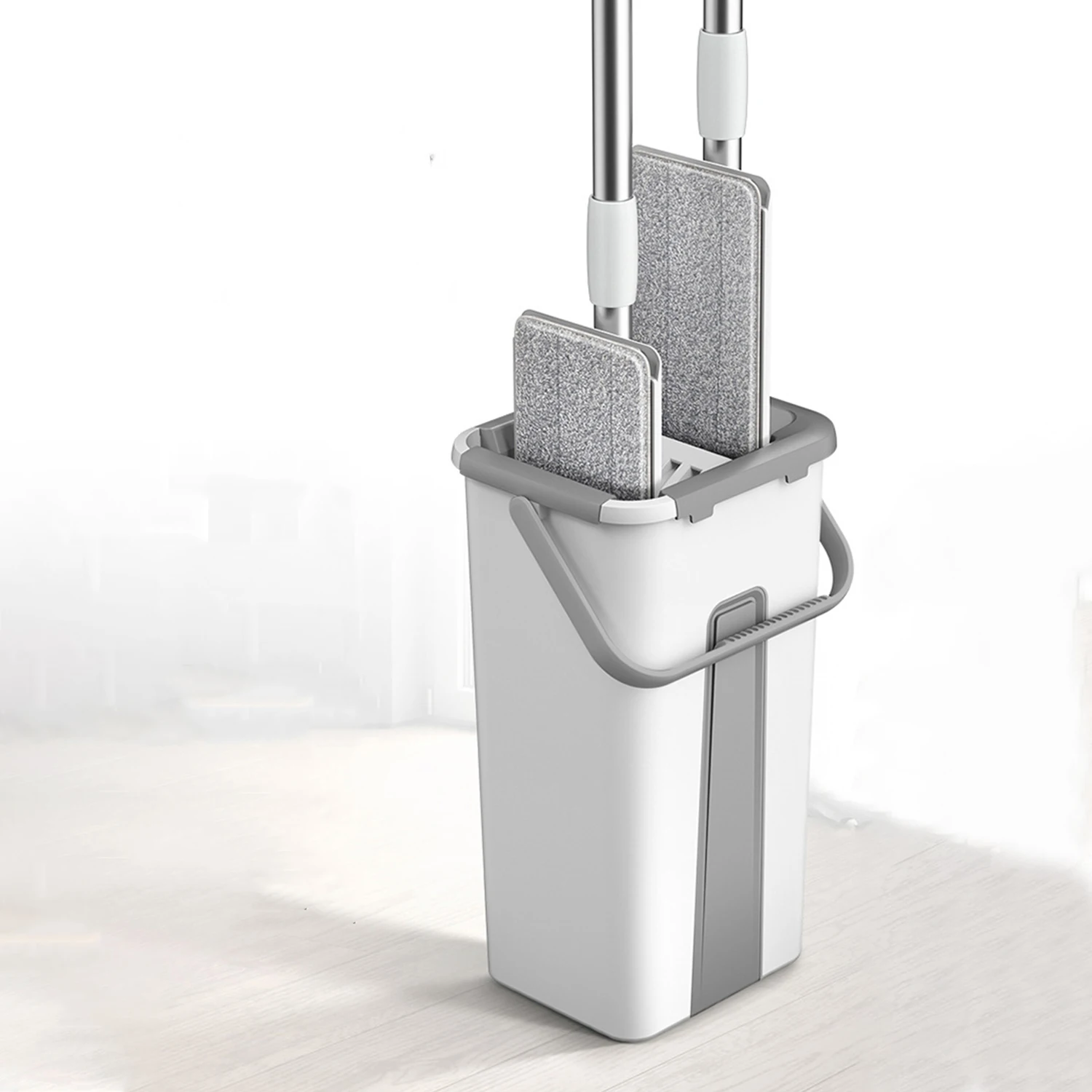 hand free Mop with Bucket Floor Cleaning Mop Washable Pads Reusable