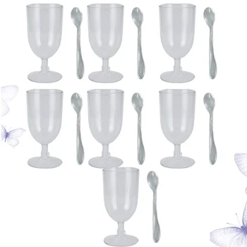 

25pcs Dessert Cups with Spoon Portable Durable Disposable Wine Glass Mousse Cup Pudding Cup for Shop Home Store