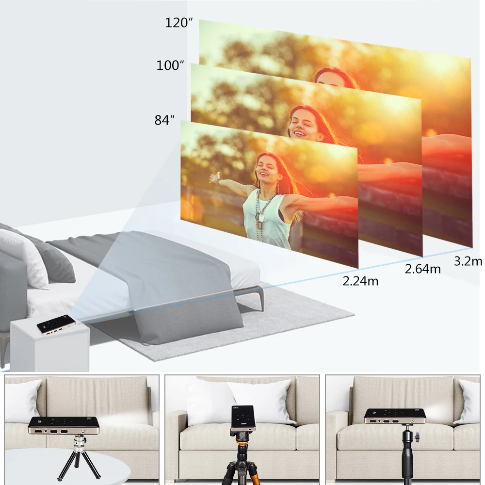 Big Promo PL4es Vivicine prend en charge le Mini projecteur 4 K, batterie 4000 mAh, prend en charge le projecteur vidéo de projecteur Mobile portable Miracast Airplay