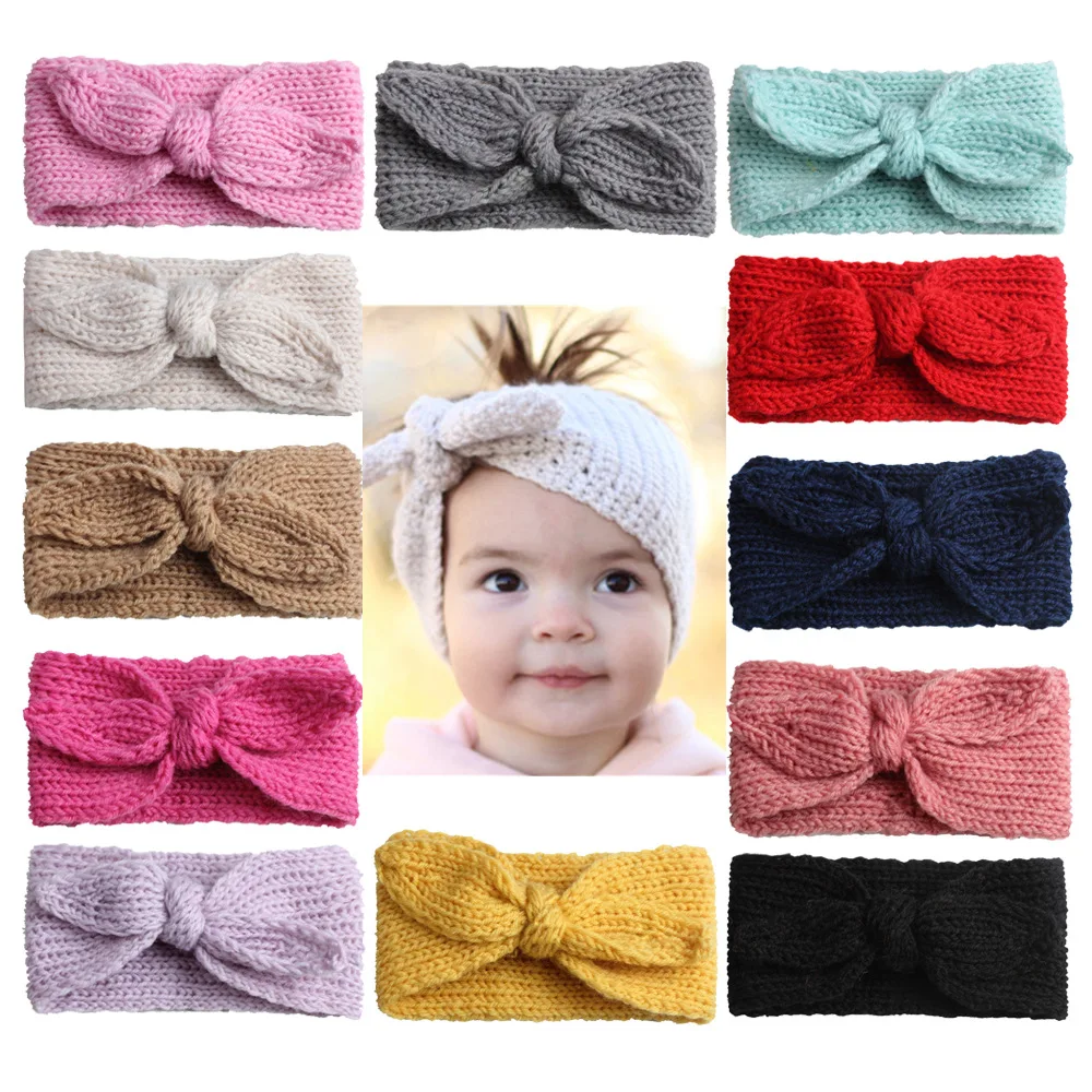 

2020 New 1Pcs Knitting Cute Kids Baby Girs Solid Fashion Korean Style Hair Band Bows Accessories Wraps