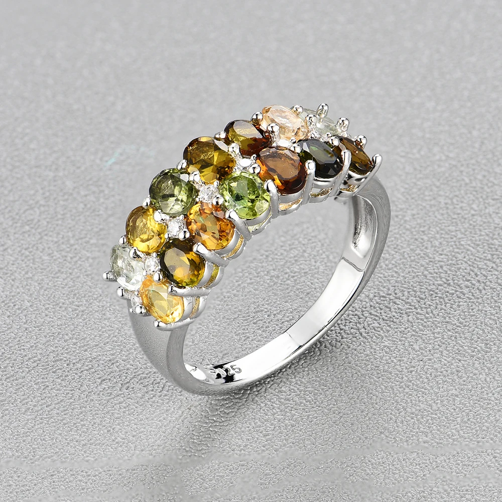 Elegant classic gemstone Ring natural fancy color tourmaline Ring 925 sterling silver fine jewelry for girl gift tbj promotion