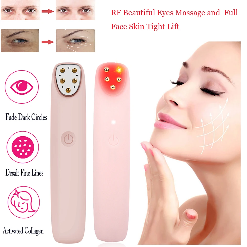 RF Radio Frequency Eye Massager Facial Skin Anti Wrinkle Dark Circle Remove Electric Heating Vibration Massage Pen | Красота и