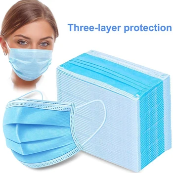 

50pcs , Disposable Non Woven Face Mask 3 Layers Earloop Dust-Proof Mouth Masks Bacterial-Proof Protective Mask