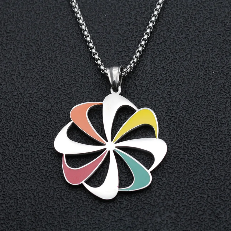 Модное ожерелье из нержавеющей стали с подвеской в виде мельницы четырех цветов