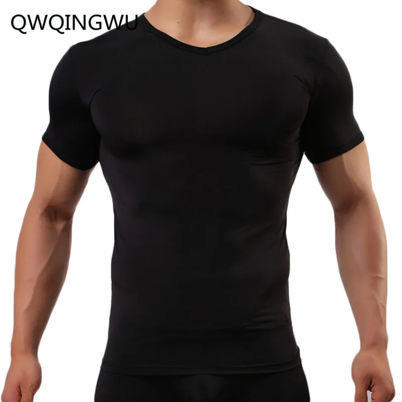 

Man Undershirt Male Sexy Ice Silk Sheer Male Mesh Transparent O-neck Short Sleeves Inner Tops Undershirts Underwear