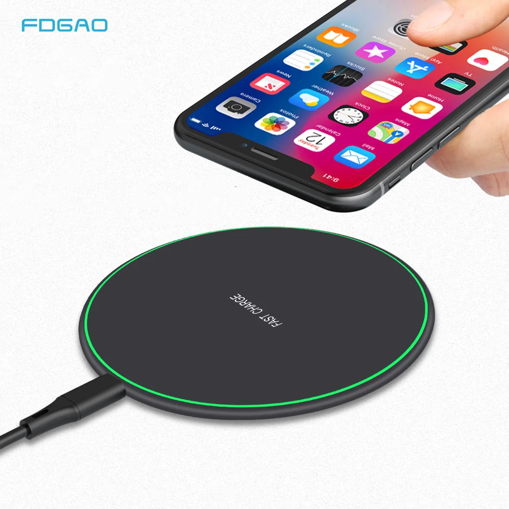 

FDGAO Qi Fast Wireless Charger Charging Pad For Sansung S9 S8 Note 10 9 iPhone 11 Pro X XS XR 8 Plus 10W Quick Induction Charger
