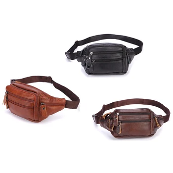 

Fashion Men Genuine Leather Fanny Bag for Phone Pouch Male Leather Messenger Bags Travel Waist Bag Men