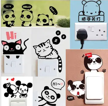 

Funny Cartoon Animals Patterns Switch Stickers For Home Decoration Cat Dog 3d Vinyl Wall Decals DIY Mural Art