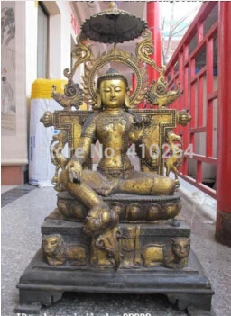 31 &quotнепальский буддизм Бронзовая позолота зеленая статуя Будды Tara Guan yin Avalokitesvara |
