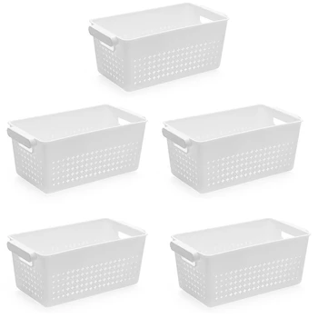 

3Pcs Stuff Plastic Storage Baskets for Classroom or Home Use Stackable Mesh Plastic Baskets with Grip Handles White
