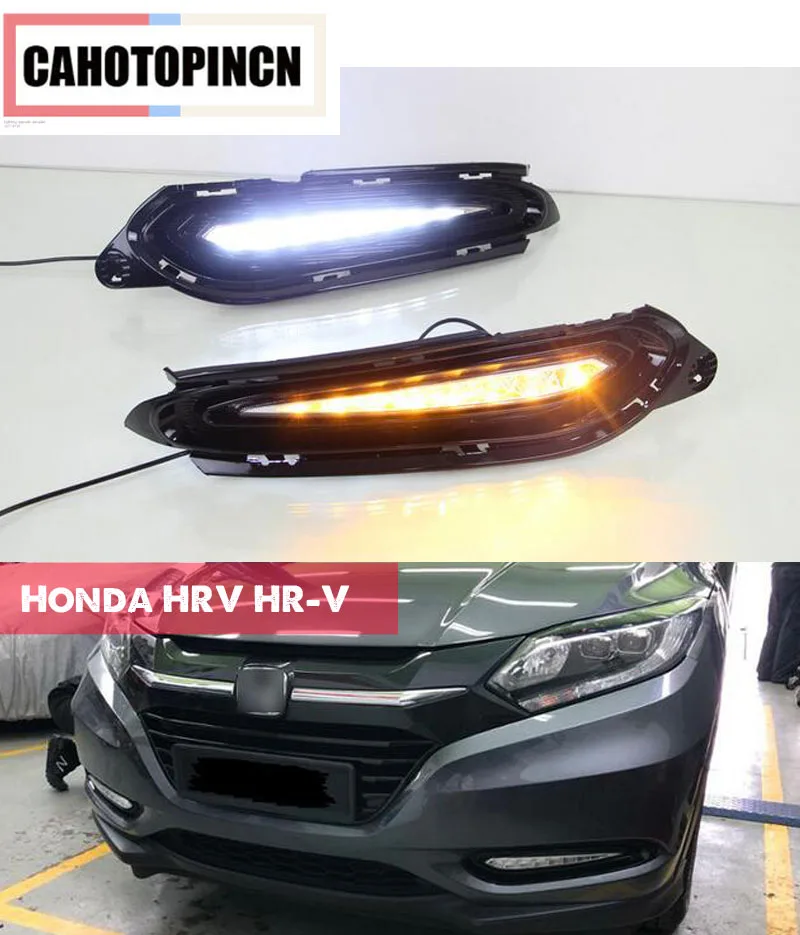 

Водонепроницаемый 12V светодиодные дневные ходовые огни дневного светильник с желтый сигнал поворота стиль реле для Honda вариабельности сердечного ритма HR-V 2015 2016 2017 2018