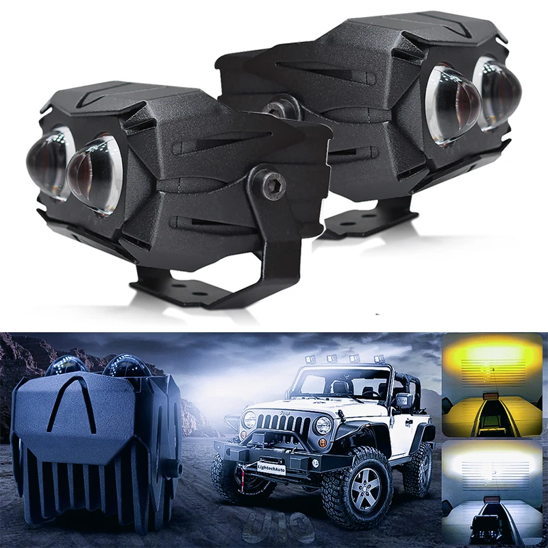 

2x 3'' Dual Colors Motorcycle Projector Headlight For Car Fog Lamp 4x4 Off road Tractors Driving Lights White Yellow 6000K 3000K