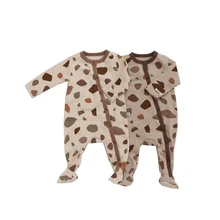 Infant Baby Cotton Wrap Feet Jumpsuits for Autumn Long Sleeve Colorful Printing Rompers for Boys and Girls