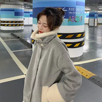 

2020 New Autumn Winter Jackets Korean Loose Thick Woolen Coat Women Outerwear fashion Imitation Lamb Fur Coats +Knit Pants XA352