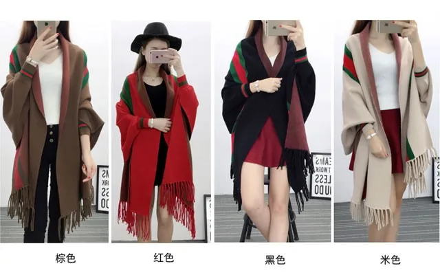 

Thickened sweater women's T-shirt autumn winter women's Batman shirt Cape Cape cape coat striped Cape Cape