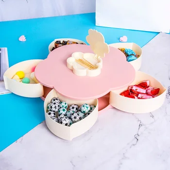

Double Layer Candy Box Fruit Cartoon Plate Snacks Container Desktop Organizer Nuts Rotating Flower Shape Petal Living Room