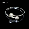 Elegant Crystal Imitation Pearl Open Bracelets for Women Gold Silver Plated Cuff Bangles necklace set Pulseras Mujer Jewelry 5