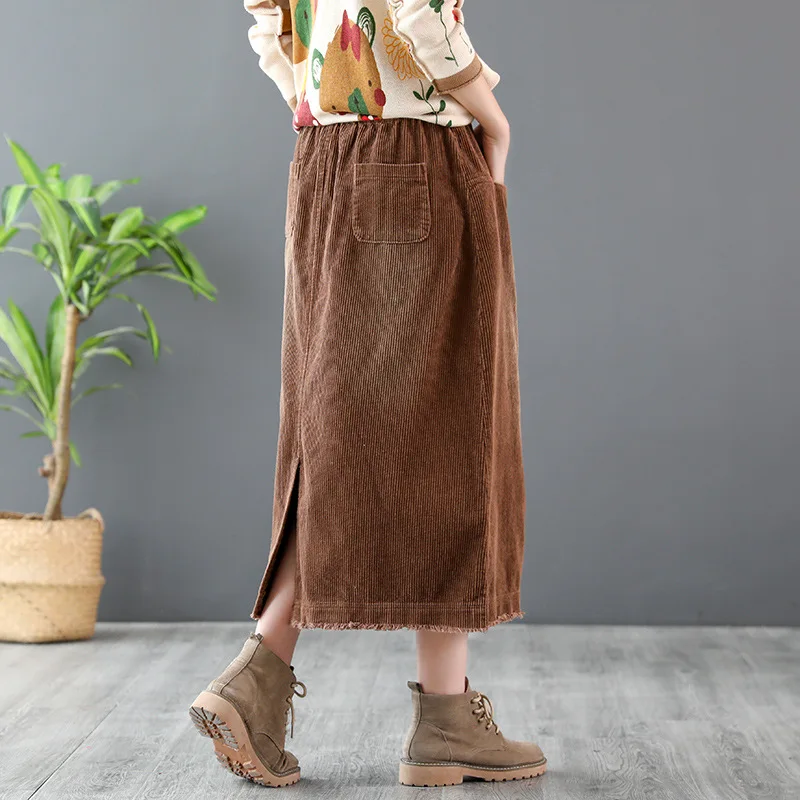 Corduroy f retro art autumn and winter new corduroy casual bag hip step skirt winter corduroy skirt female skirt