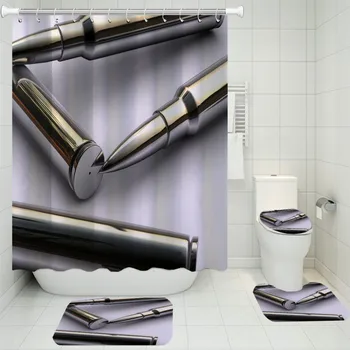 

3D Printing Heavy Metal Series Kit Microfiber Waterproof Shower Curtain Kit Non-slip Floor Mat Toilet Mat Shower Curtain Kit