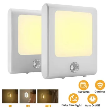 

2pcs Human Induction Light AUTO/ON/OFF EU Plug LED Night Light Lamps Motion Sensor Nightlight or Kitchen Balcony Stairs