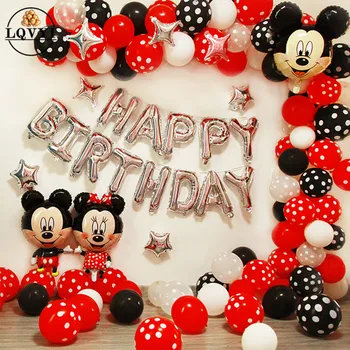 

54pcs Happy Birthday Decorati Balloon Mickey Minnie Mouse Baby Shower girl boy Foil Balloon Cartoon Globos red black photo props