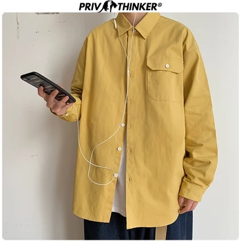

Privathinker Korean Style Men's Cotton Shirts 2020 New Spring 8 Colors Man Casual Blouse Solid Color Long Sleeve Shirts 5XL