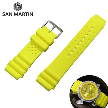

Silicone Strap Watch Parts Accessories Waterproof Colorful No Insert 22mm Brushed Tongue Buckle Fit For San Martin 003 Watch
