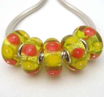 

JGWG1871 5X 100% Authenticity S925 Sterling Silver Beads Murano Glass beads Fit European Charms Bracelet diy jewelry Lampwork