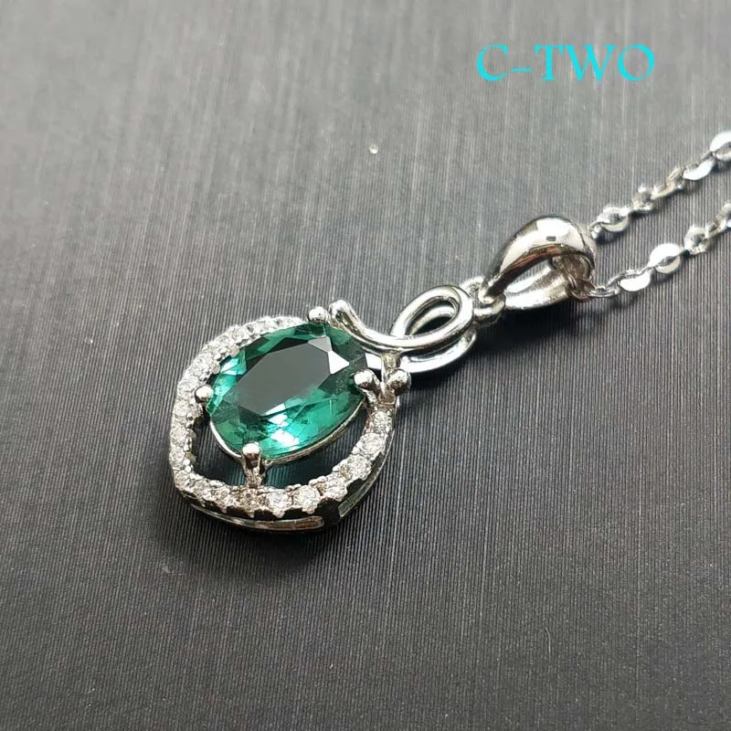 

C-TWO , Nice pendant necklace with natural green gemstone charming trendy jewelry for girl and women