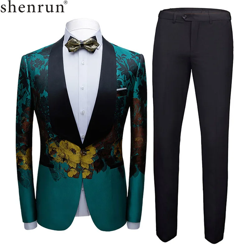 

Shenrun Men Tuxedo Party Prom Banquet Slim Fit 2 Pieces Suit Wedding Groom Stage Costume Singer Host Dancer Ball Big Shawl Lapel