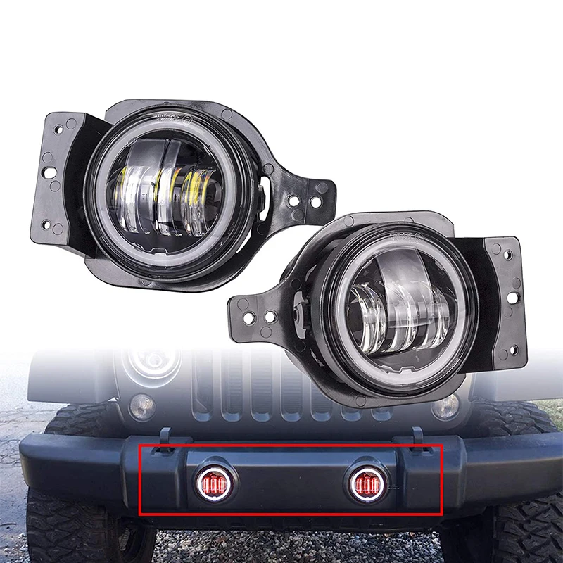 

4" Round LED Fog Light with Halo DRL for Jeep Wrangler JL 2018 2019 White Daytime Running Light & Amber Turn Signal Light