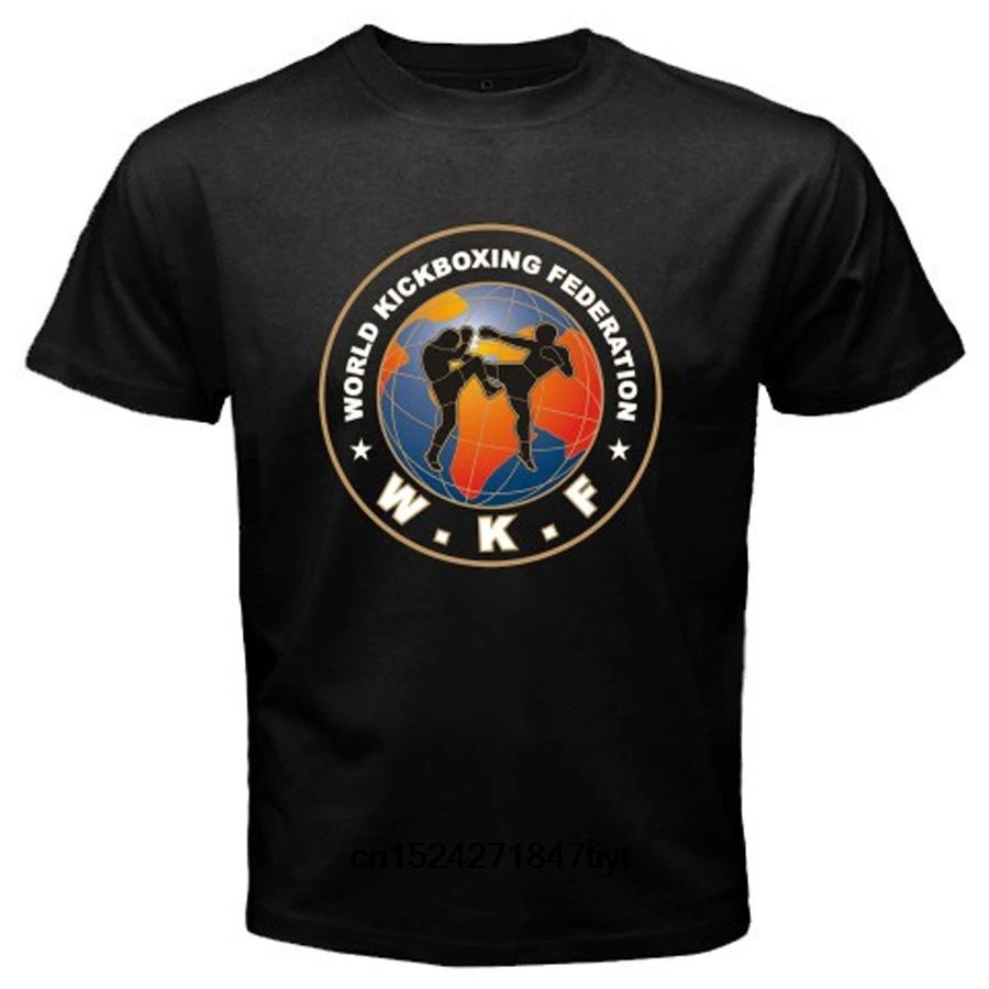 Забавная Мужская футболка белая черные футболки Wkf World Kickboxing Federation Логотип Черная